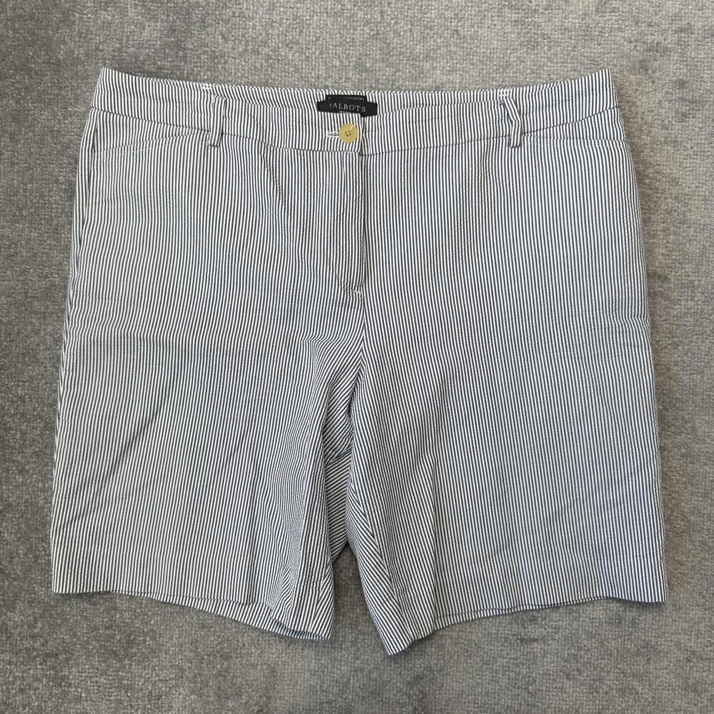 Talbots The Perfect Short Womens 16P Blue White Striped Cotton Shorts Petites
